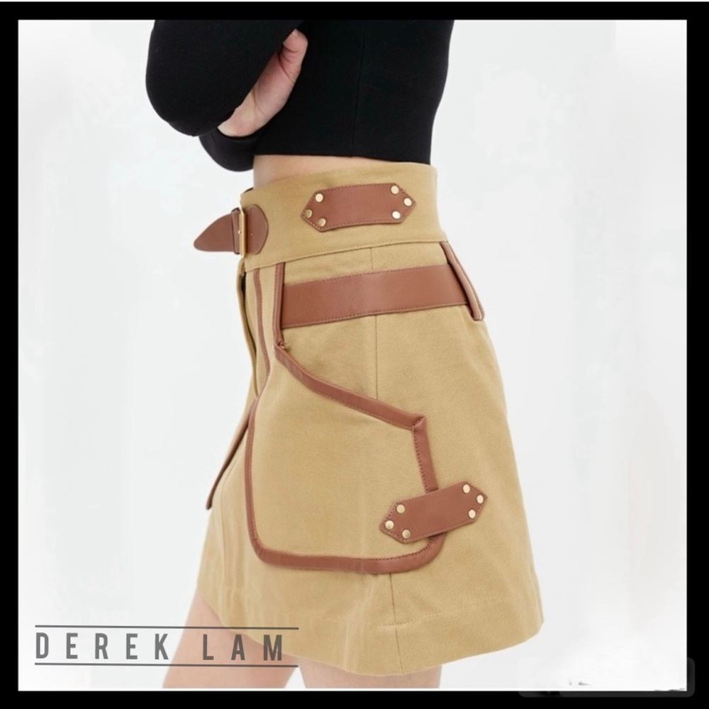 Derek Lam Skirt Trimmed in Lamb Leather and Hardwares - Size 4